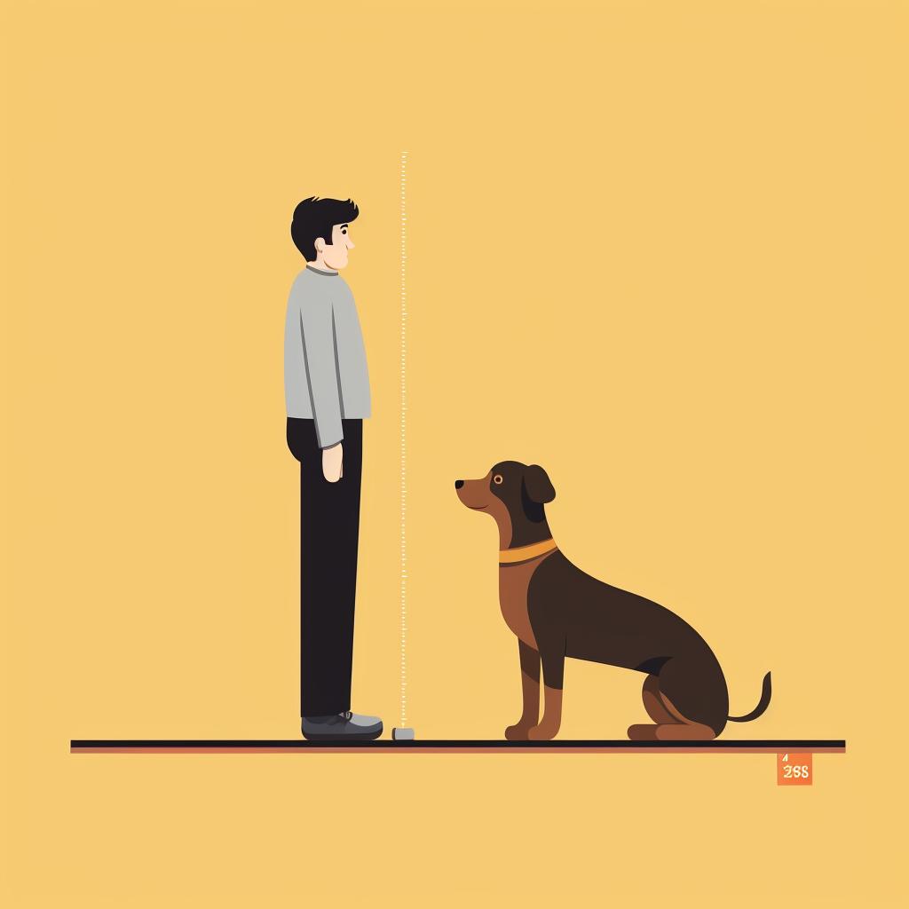 A dog standing while being measured from floor to shoulder