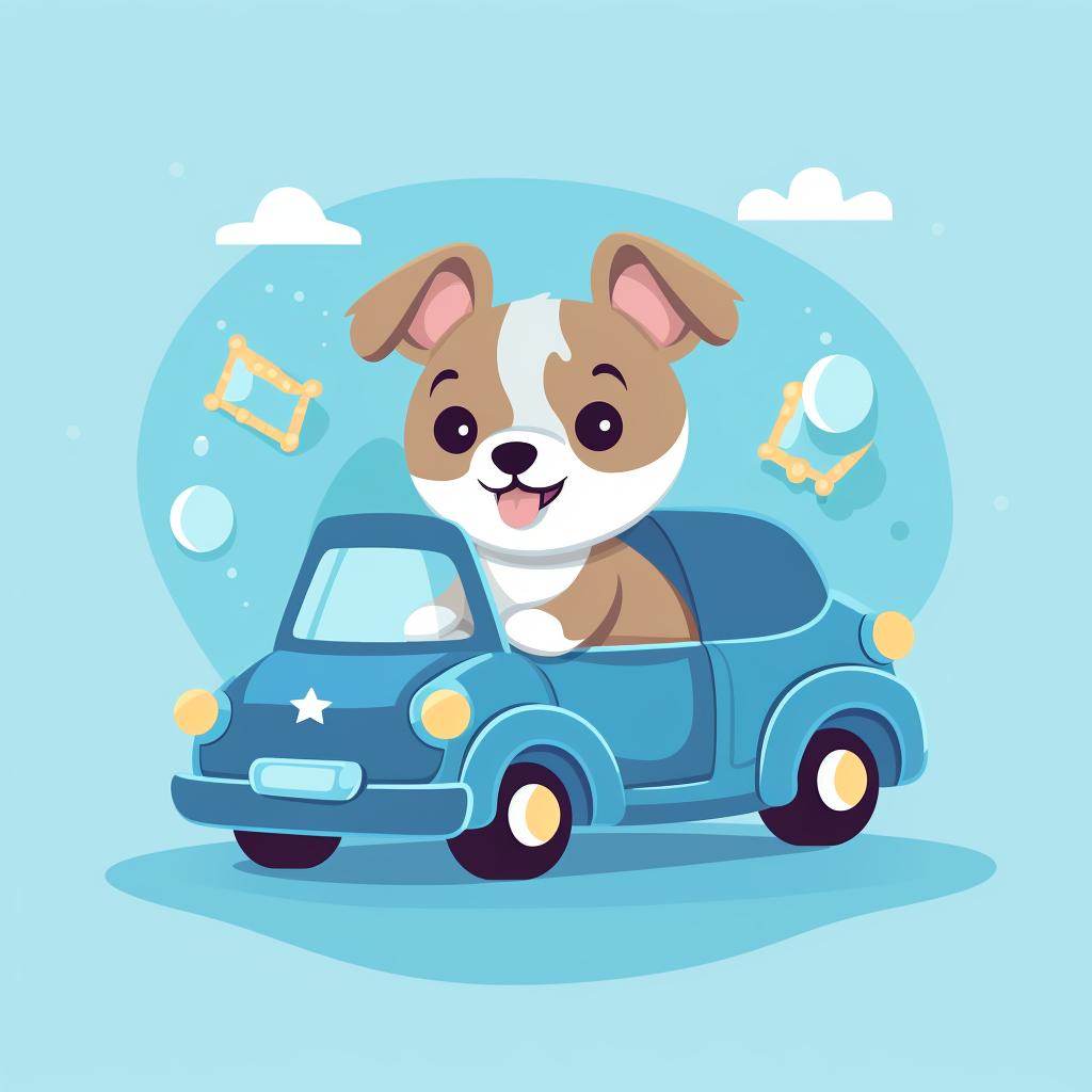 Dog playing with a toy in a car