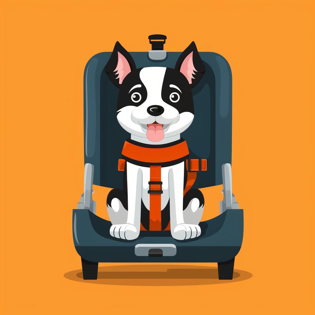 A safety harness being adjusted on a dog car booster seat.
