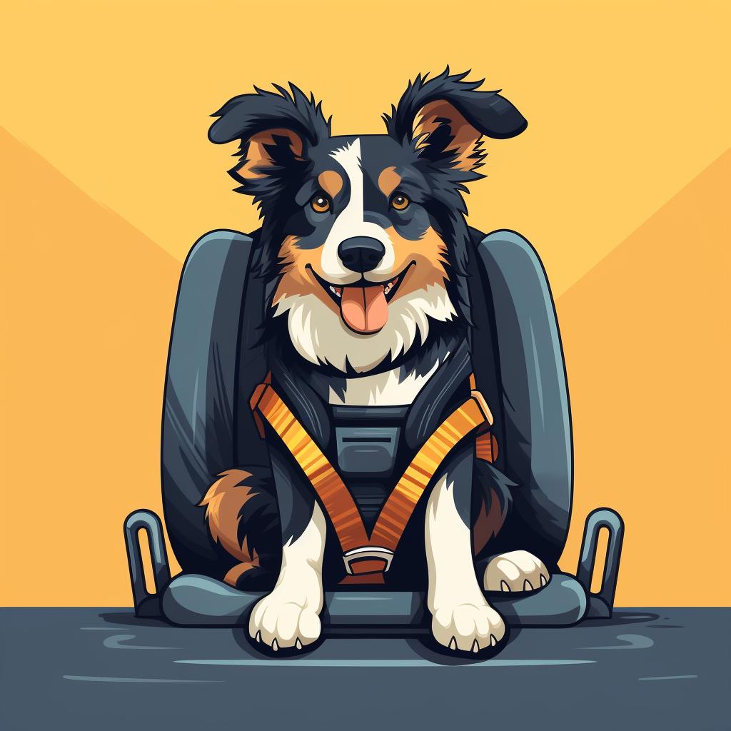 A dog sitting comfortably and securely in a car seat with a harness